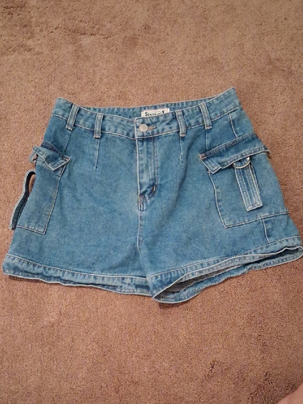 Blue Denim Cargo Shorts with Utility Pockets